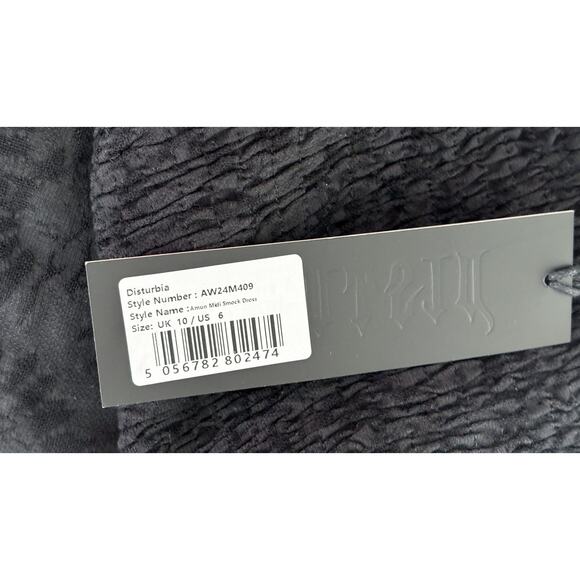 Disturbia Amun Smocked Midi Dress Floral Jacquard Womens Size 6 UK 10 Black New - Picture 13 of 14